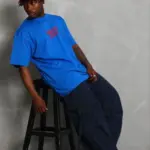 Baskılı T-Shirt Kısa Kol Bisiklet Yaka Regular Fit Tişört - Saks Mavisi