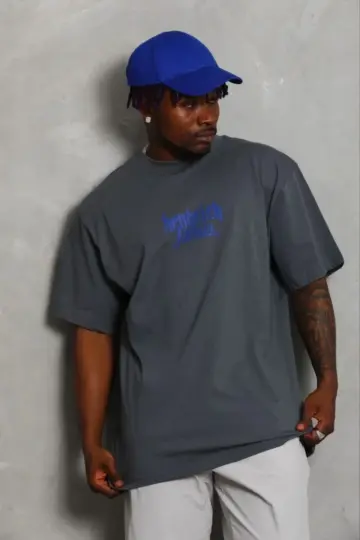 Baskılı T-Shirt Kısa Kol Bisiklet Yaka Regular Fit Tişört - Füme