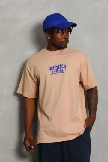 Baskılı T-Shirt Kısa Kol Bisiklet Yaka Regular Fit Tişört - Bej