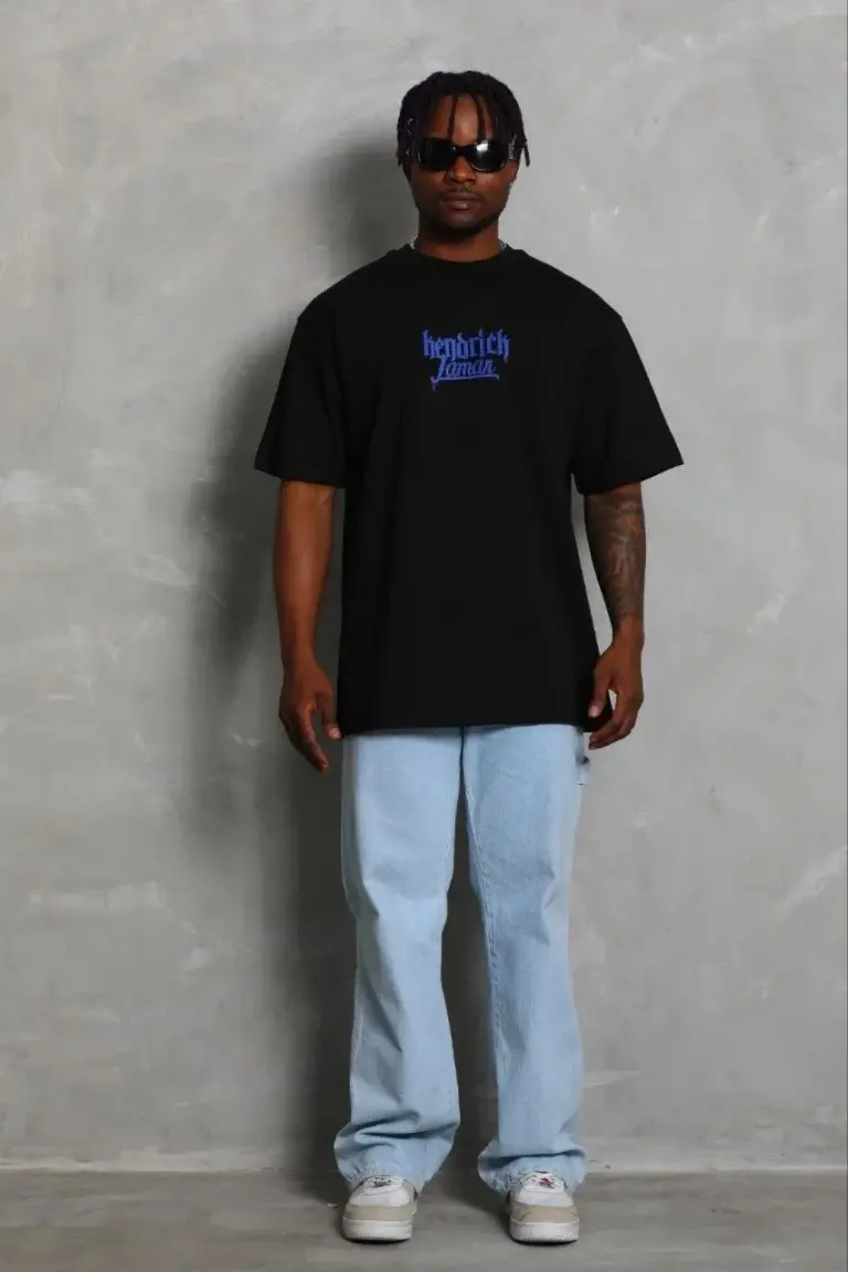 Baskılı T-Shirt Kısa Kol Bisiklet Yaka Regular Fit Tişört - Siyah