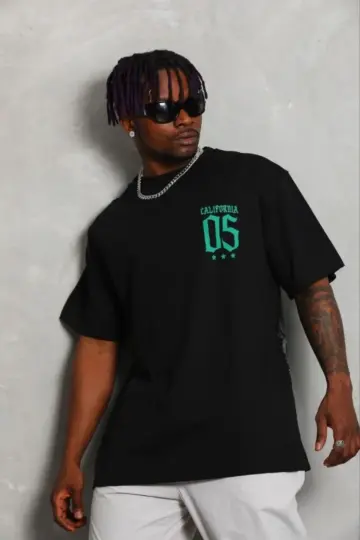 Baskılı T-Shirt Kısa Kol Bisiklet Yaka Regular Fit Tişört - Siyah