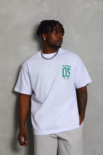 Baskılı T-Shirt Kısa Kol Bisiklet Yaka Regular Fit Tişört - Beyaz