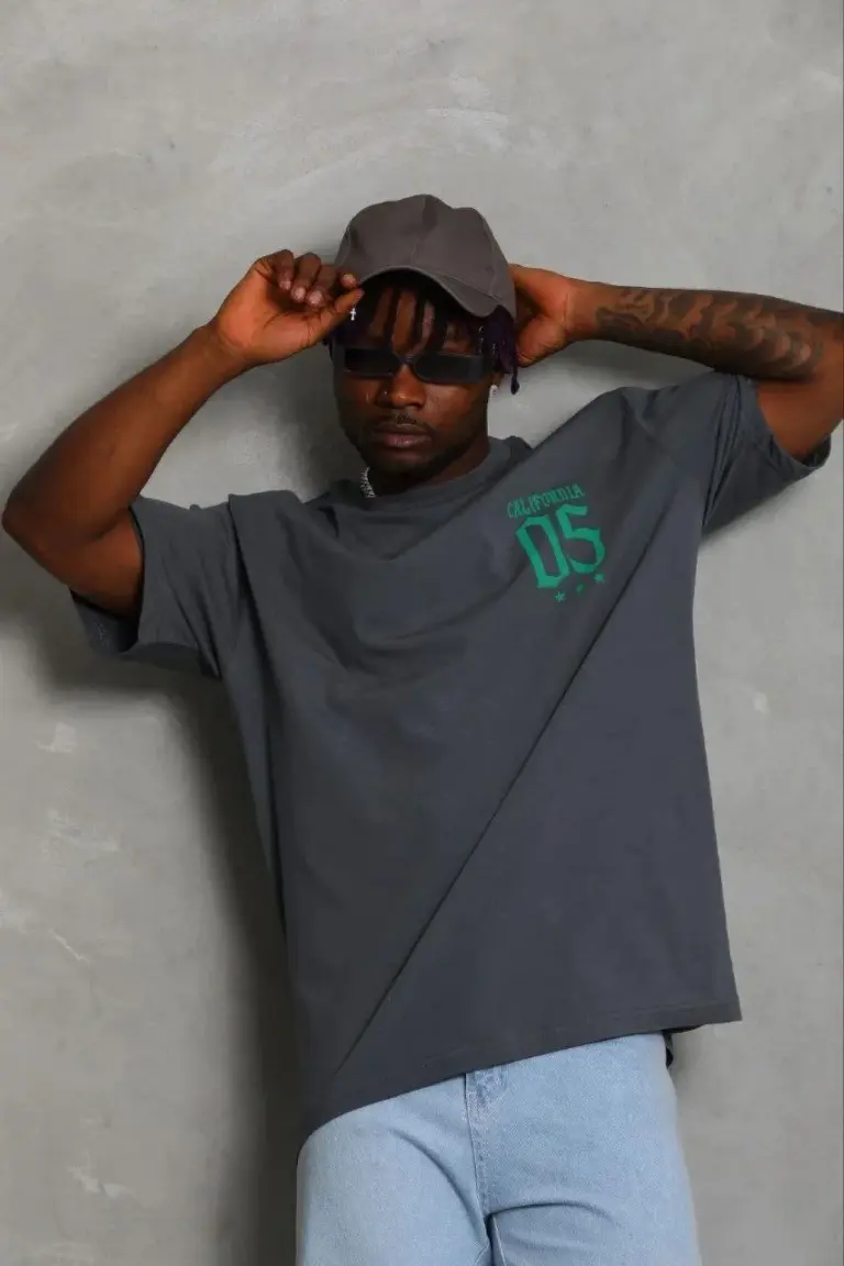 Baskılı T-Shirt Kısa Kol Bisiklet Yaka Regular Fit Rahat Tişört - Füme