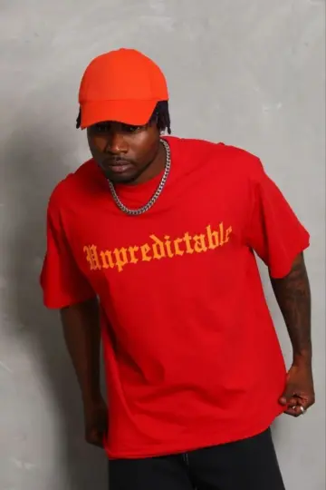 Baskılı T-Shirt Kısa Kol Bisiklet Yaka Regular Fit Tişört - Kırmızı