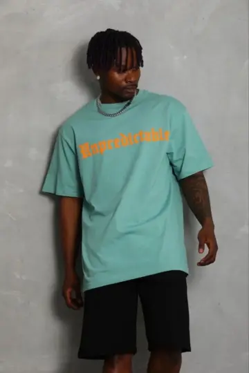 Baskılı T-Shirt Kısa Kol Bisiklet Yaka Regular Fit Tişört - Mint Yeşili