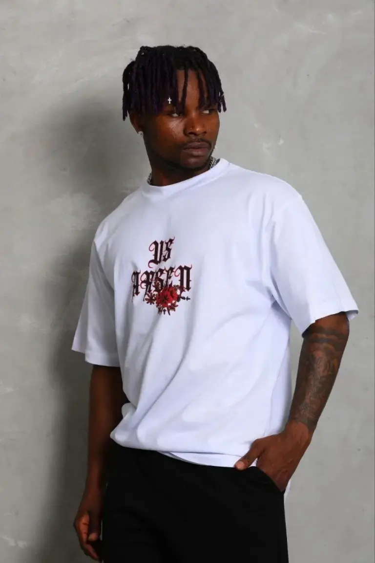 Baskılı T-Shirt Kısa Kol Bisiklet Yaka Regular Fit Tişört - Beyaz