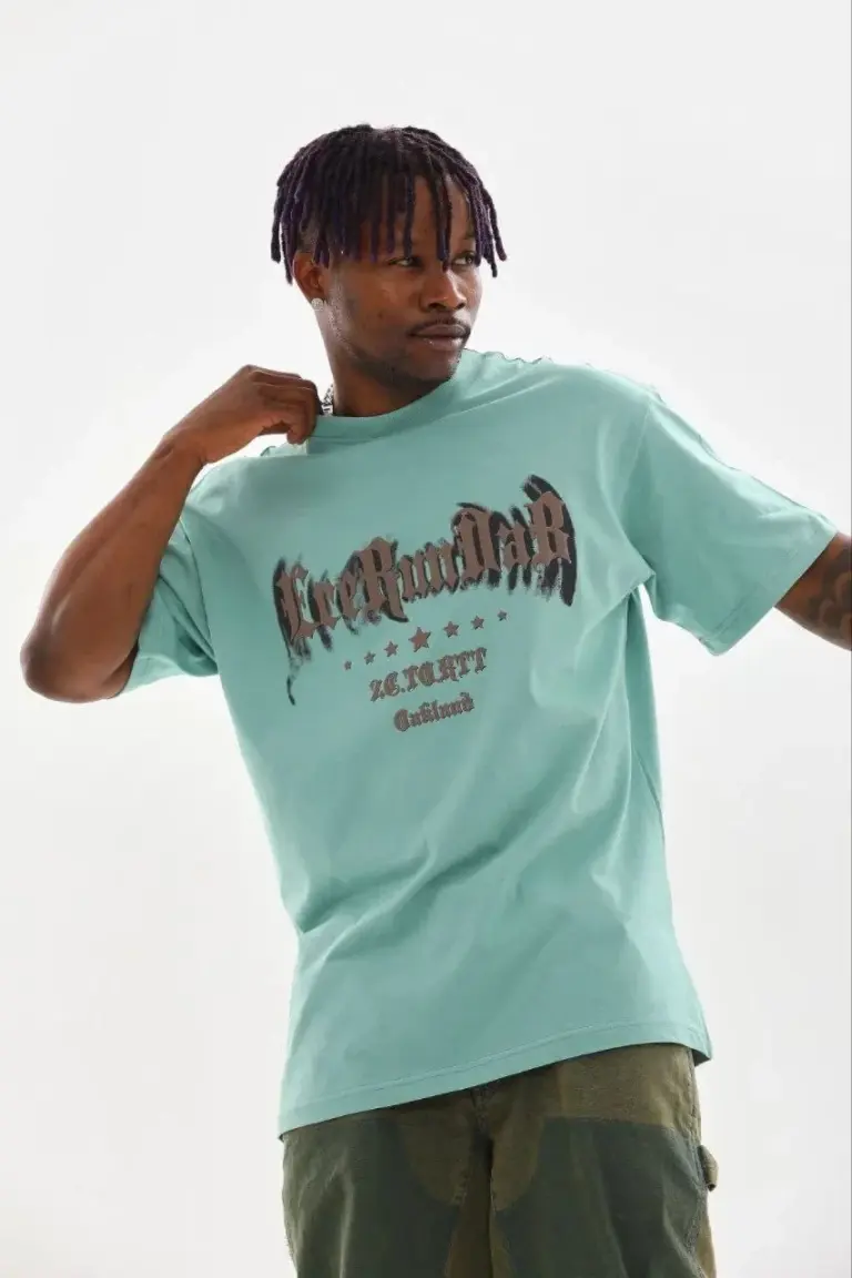 Baskılı T-Shirt Kısa Kol Bisiklet Yaka Regular Fit Tişört - Mint Yeşili