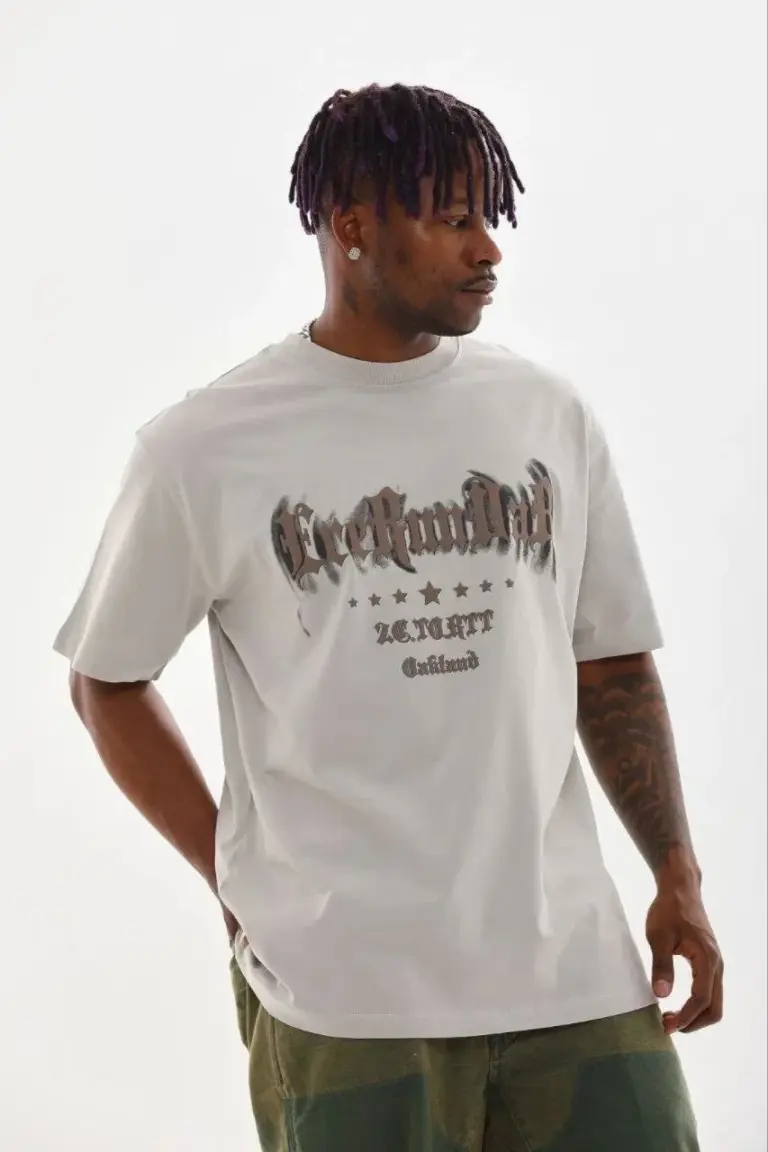 Baskılı T-Shirt Kısa Kol Bisiklet Yaka Regular Fit Tişört - Gri