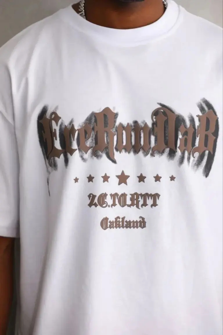 Baskılı T-Shirt Kısa Kol Bisiklet Yaka Regular Fit Tişört - Beyaz