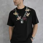 Baskılı T-Shirt Kısa Kol Bisiklet Yaka Regular Fit Rahat Tişört - Siyah