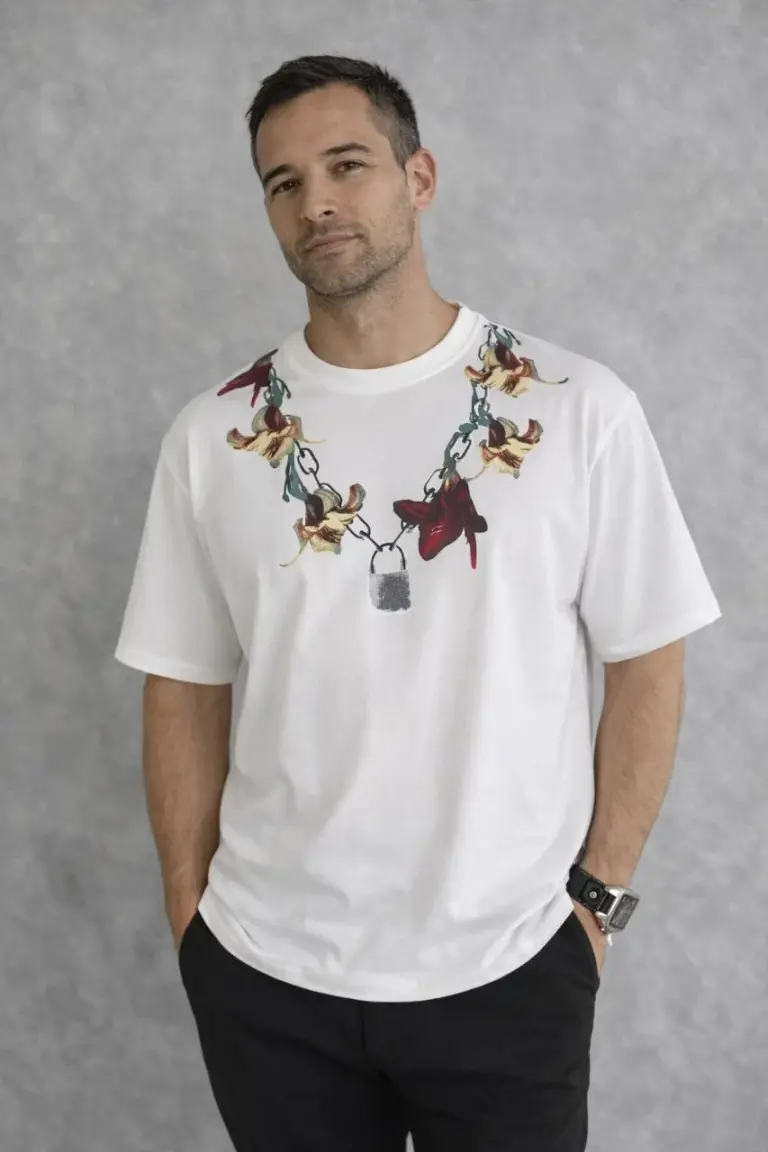 Baskılı T-Shirt Kısa Kol Bisiklet Yaka Regular Fit Tişört - Beyaz