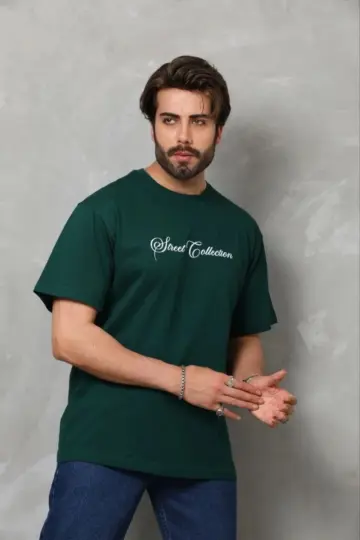 Baskılı T-Shirt Kısa Kol Bisiklet Yaka Regular Fit Tişört - Çağla Yeşili