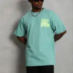 Baskılı T-Shirt Kısa Kol Bisiklet Yaka Regular Fit Tişört - Mint Yeşili