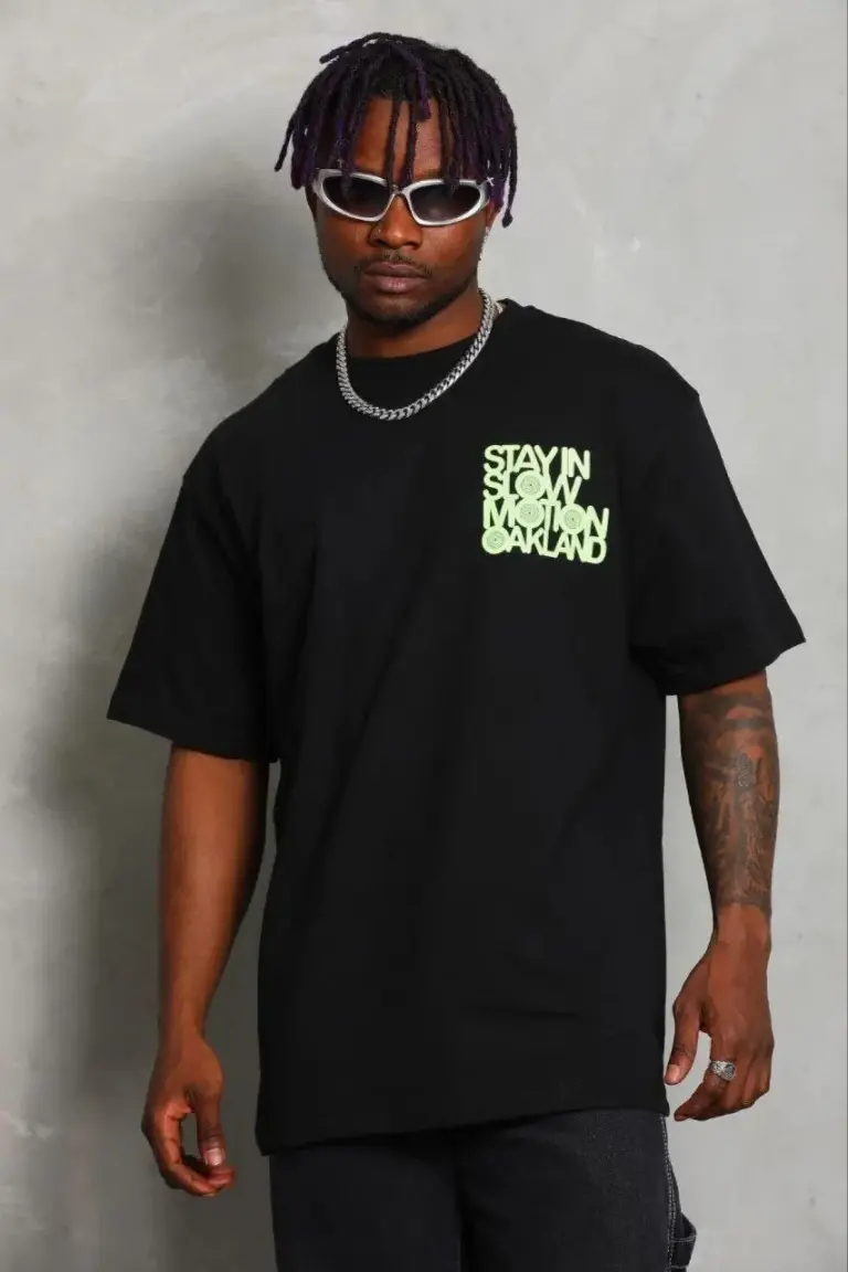 Baskılı T-Shirt Kısa Kol Bisiklet Yaka Regular Fit Tişört - Siyah