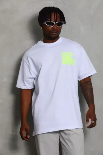 Baskılı T-Shirt Kısa Kol Bisiklet Yaka Regular Fit Tişört - Beyaz