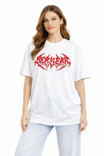 Kısa Kol Yazlık Tişört Bisiklet Yaka Baskılı Oversize T-Shirt - Beyaz