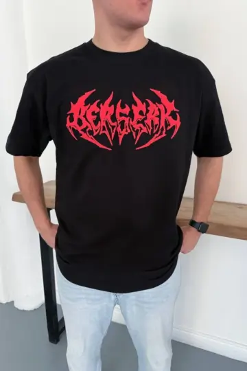 Kısa Kol Yazlık Tişört Bisiklet Yaka Baskılı Oversize T-Shirt - Siyah