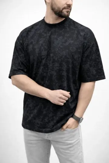 Premium Tişört OSY Yumuşak Dokulu Yıkamalı Oversize T-Shirt - Siyah