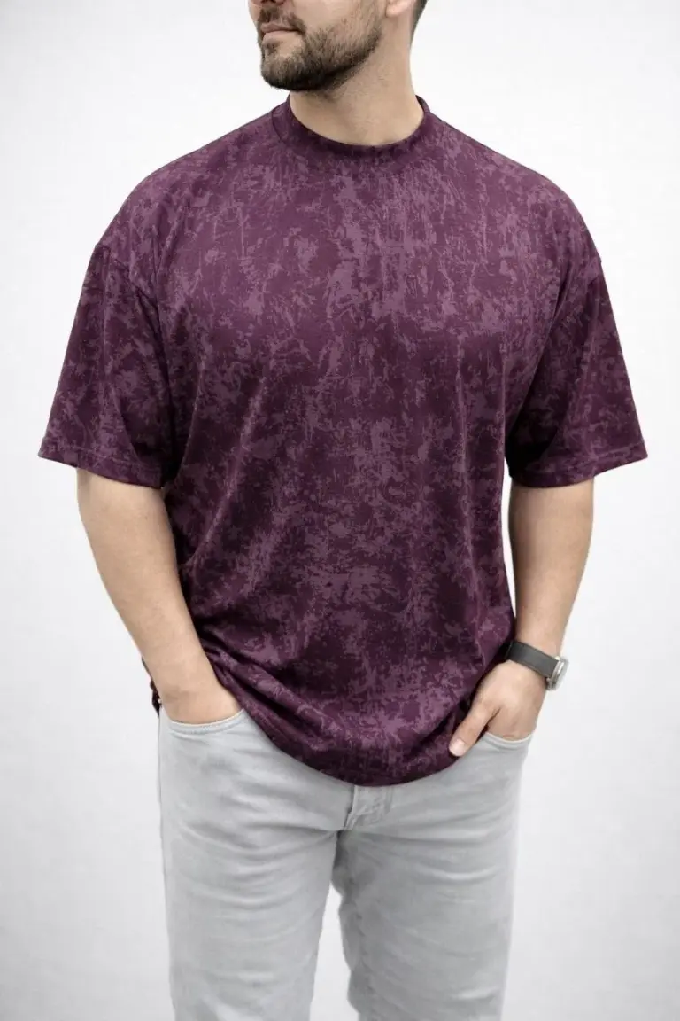 Premium Tişört OSY Yumuşak Dokulu Yıkamalı Oversize T-Shirt - Bordo