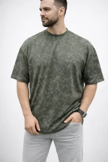 Premium Tişört OSY Yumuşak Dokulu Yıkamalı Oversize T-Shirt - Haki