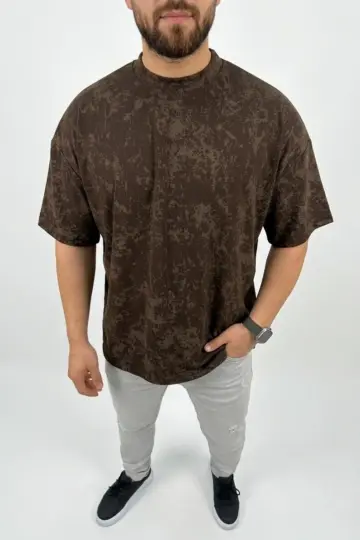 Premium Tişört OSY Yumuşak Dokulu Yıkamalı Oversize T-Shirt - Kahverengi