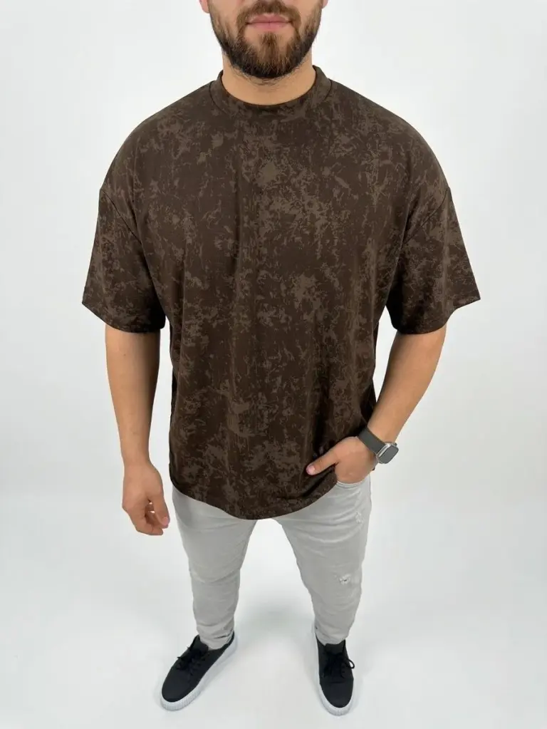 Premium Tişört OSY Yumuşak Dokulu Yıkamalı Oversize T-Shirt - Kahverengi