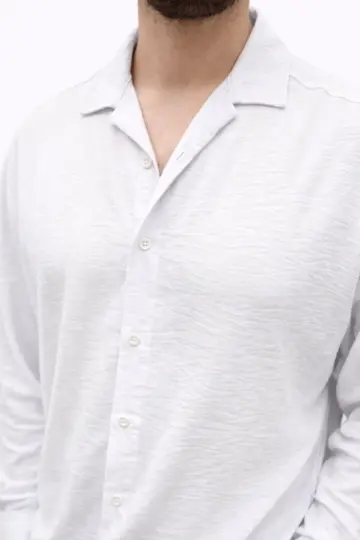 Aerobin Kumaş Oversize 4 Mevsim Uzun Kollu Rahat Kalıp Gömlek - Beyaz