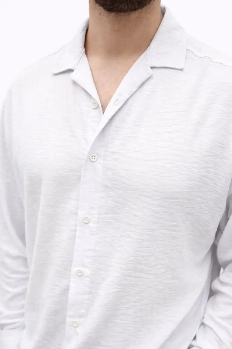 Aerobin Kumaş Oversize 4 Mevsim Uzun Kollu Rahat Kalıp Gömlek - Beyaz