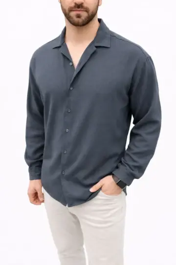 Aerobin Kumaş Oversize 4 Mevsim Uzun Kollu Rahat Kalıp Gömlek - Füme