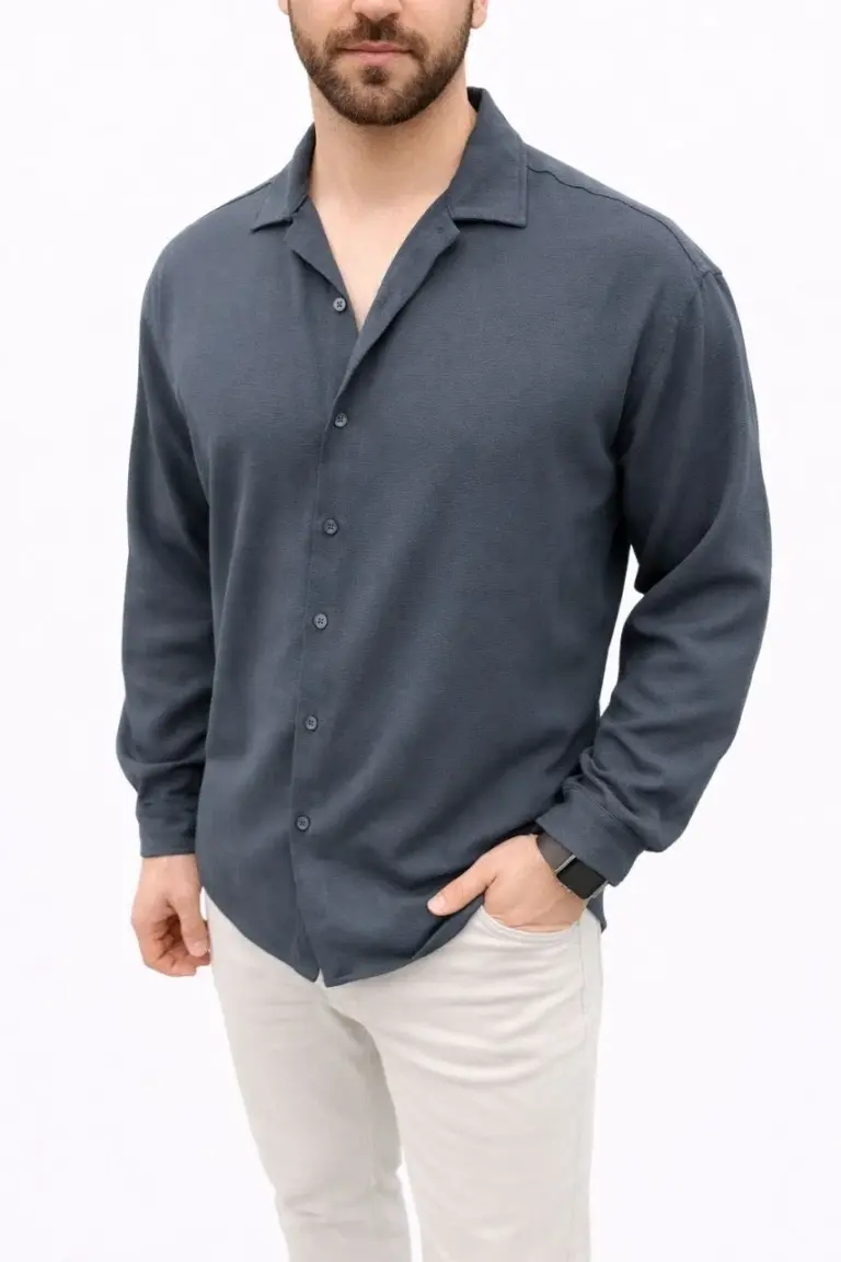 Aerobin Kumaş Oversize 4 Mevsim Uzun Kollu Rahat Kalıp Gömlek - Füme