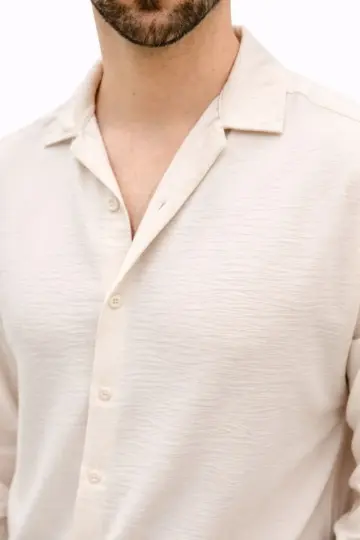 Aerobin Kumaş Oversize 4 Mevsim Uzun Kollu Rahat Kalıp Gömlek - Bej