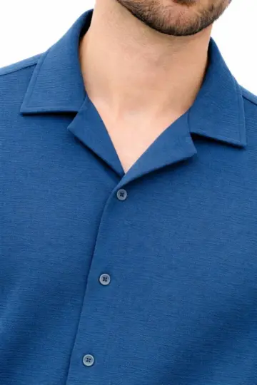 Aerobin Kumaş Oversize 4 Mevsim Uzun Kollu Rahat Kalıp Gömlek - İndigo