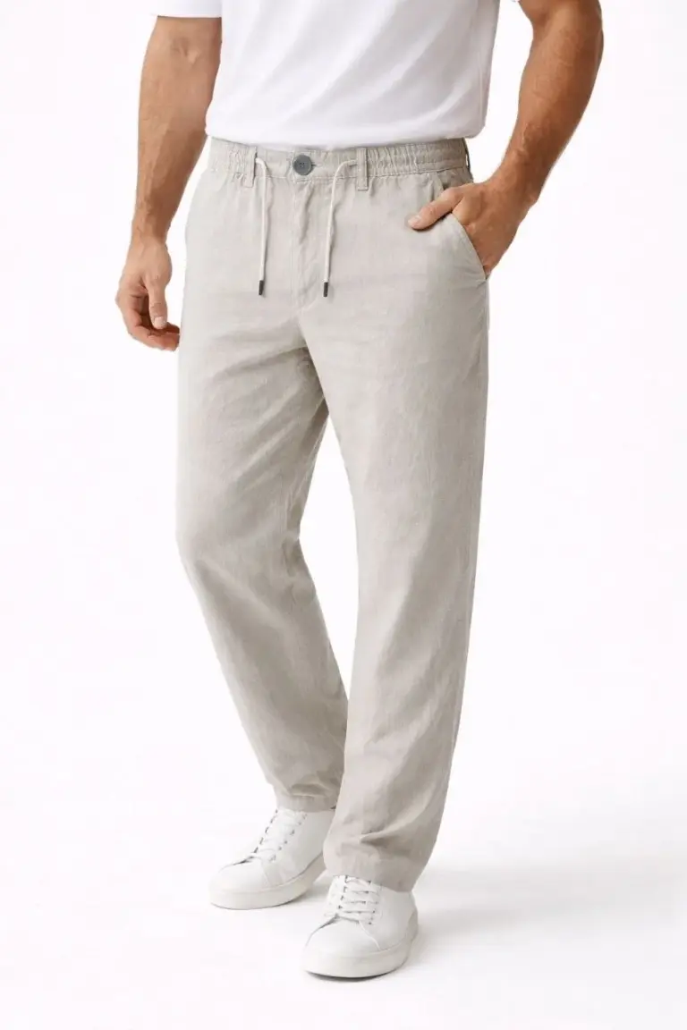 Keten Cepli Pantolon Lastikli Bel Bağcıklı Önden Fermuarlı - Gri