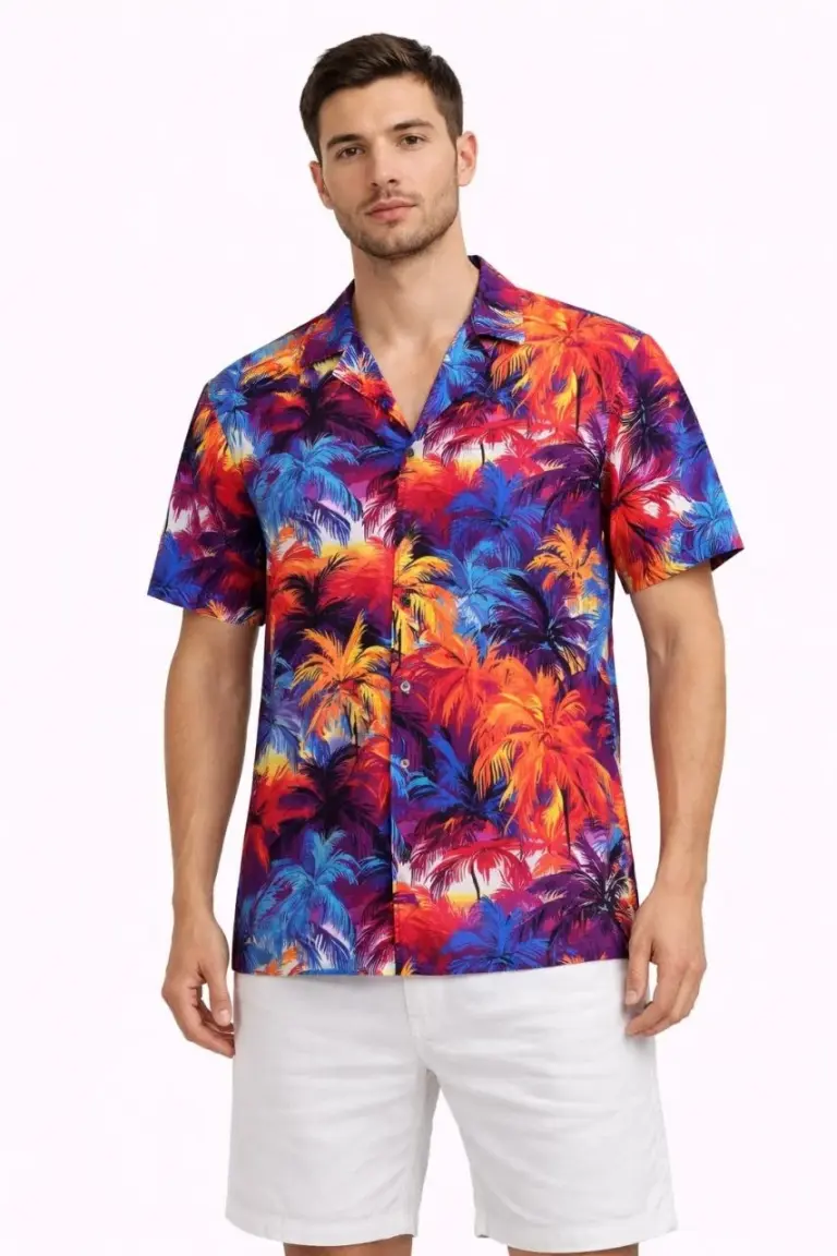 Tropikal Desenli Kısa Kol Gömlek Rahat Kalıp Yazlık Hawaii Tarz - Desenli
