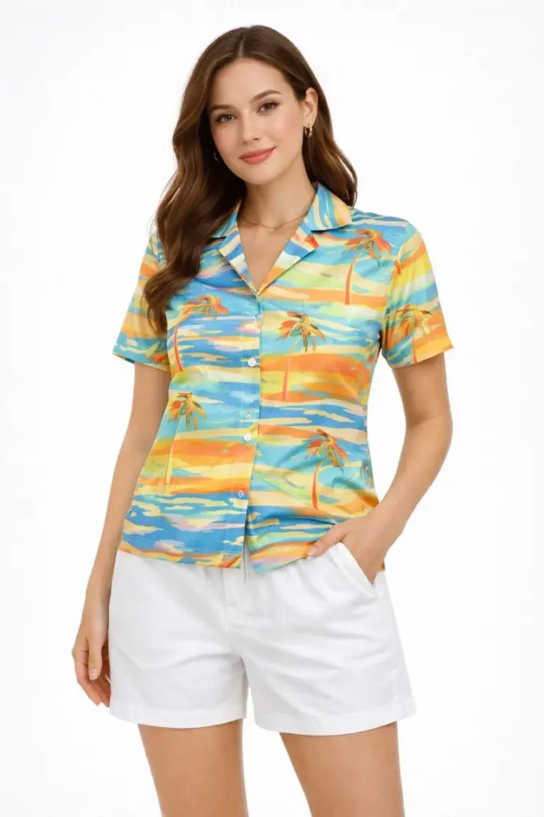 Yazlık Tropikal Desenli Gömlek Şort Takım Rahat Kalıp Tatil Kombin  - Desenli