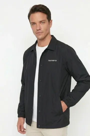 Yağmur İtici İç Astarlı Çıtçıtlı İç Cepli Dış Cepli Mevsimlik Ceket - Siyah