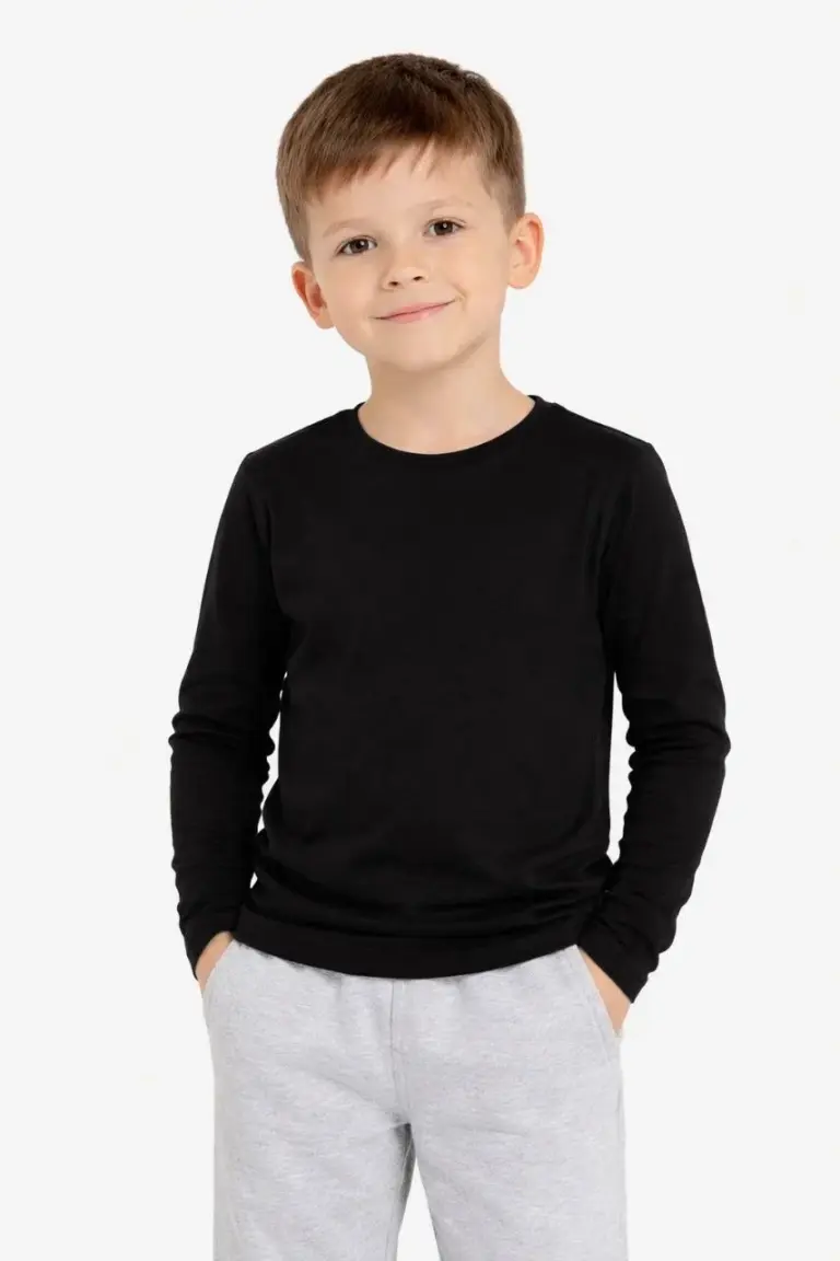 Çocuk Basic Uzun Kollu Tişört Okul Günlük Rahat T-Shirt - Siyah