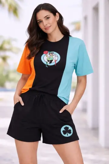 Nakışlı Tişört Şort İkili Takım Oversize Yazlık Kombin - Çok Renkli