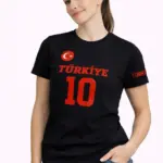 TÜRKİYE Ay Yıldız Baskılı 10 Numara Forma Tişört Taraftar T-Shirt - Siyah