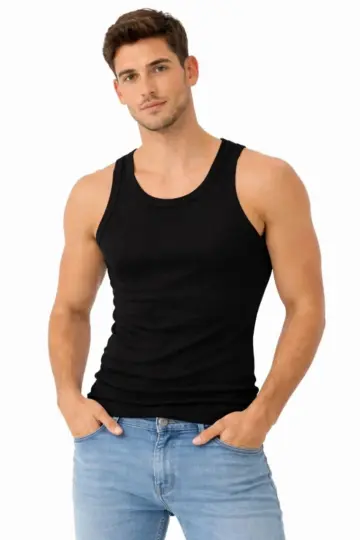 Fitilli Likralı Kaşkorse Atlet Vücuda Oturan Basic Şıklık - Siyah