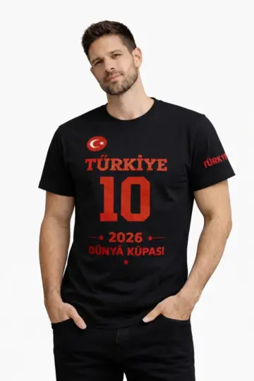 TÜRKİYE Baskılı Tişört 2026 Dünya Kupası Taraftar Forma T-Shirt - Siyah