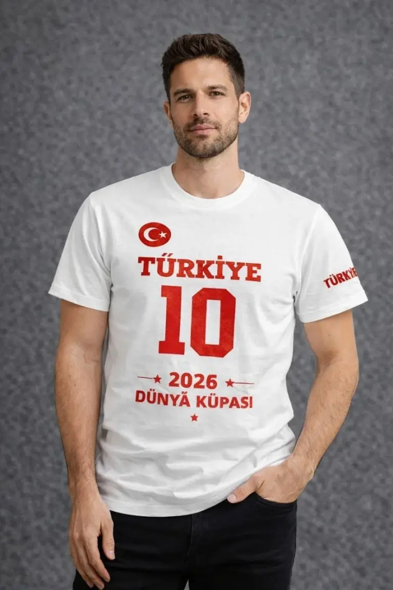 TÜRKİYE Baskılı Tişört 2026 Dünya Kupası Taraftar Forma T-Shirt - Beyaz