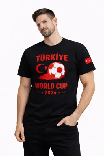 Türkiye World Cup 2026 Baskılı Tişört Futbol Temalı Forma T-Shirt - Siyah