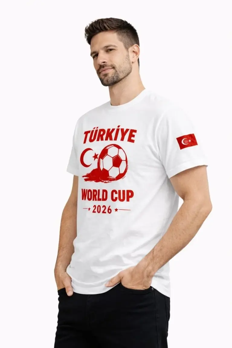 Türkiye World Cup 2026 Baskılı Tişört Futbol Temalı Forma T-Shirt - Beyaz