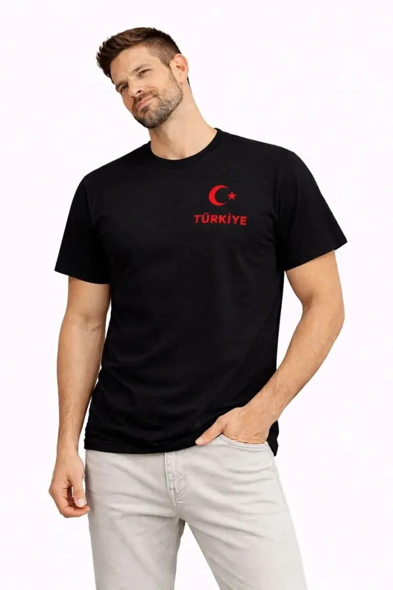 TÜRKİYE Ay Yıldız Baskılı Taraftar Forma T-Shirt - Siyah