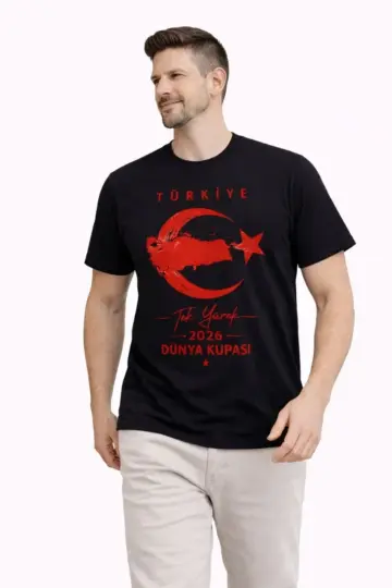 TÜRKİYE Ay Yıldız Baskılı Taraftar Forma T-Shirt - Siyah