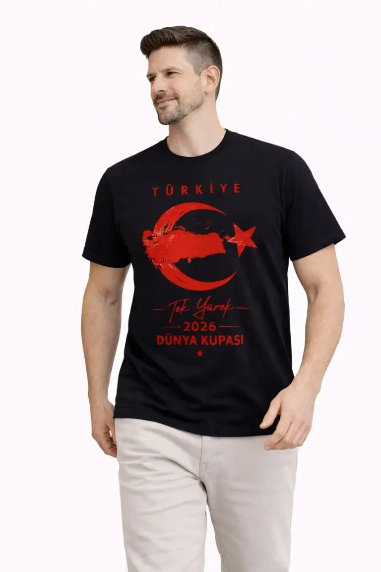 TÜRKİYE Ay Yıldız Baskılı Taraftar Forma T-Shirt - Siyah