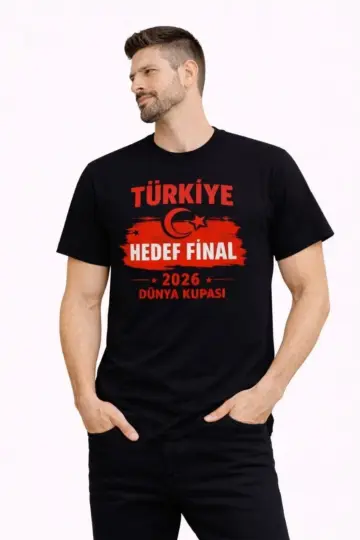 TÜRKİYE Baskılı Tişört Ay Yıldız 2026 Dünya Kupası Taraftar Forma T-Shirt - Siyah