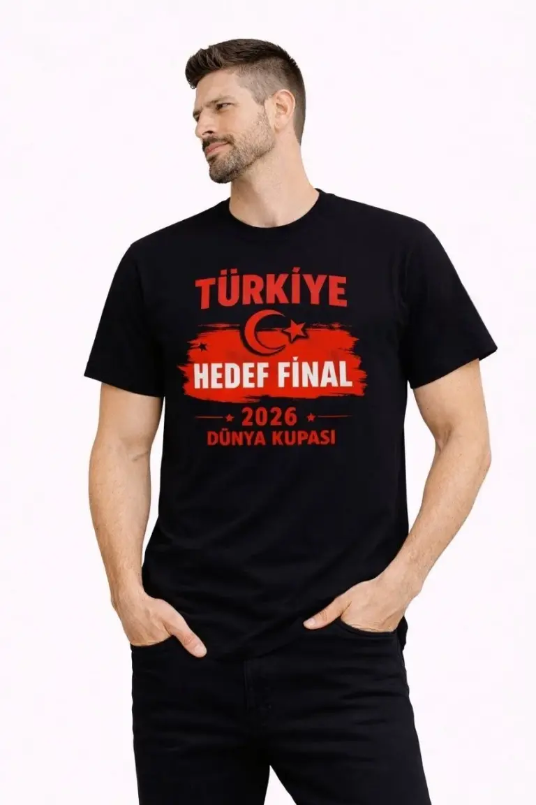 TÜRKİYE Baskılı Tişört Ay Yıldız 2026 Dünya Kupası Taraftar Forma T-Shirt - Siyah