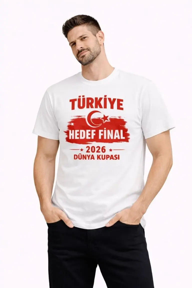 TÜRKİYE Baskılı Tişört Ay Yıldız 2026 Dünya Kupası Taraftar Forma T-Shirt - Beyaz